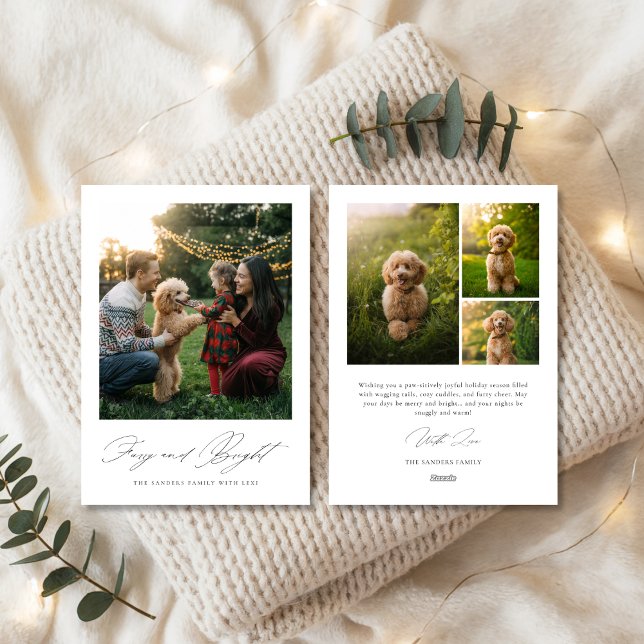 Cartão De Festividades Script Furry & Bright Dog Modern Family Photo (Criador carregado)