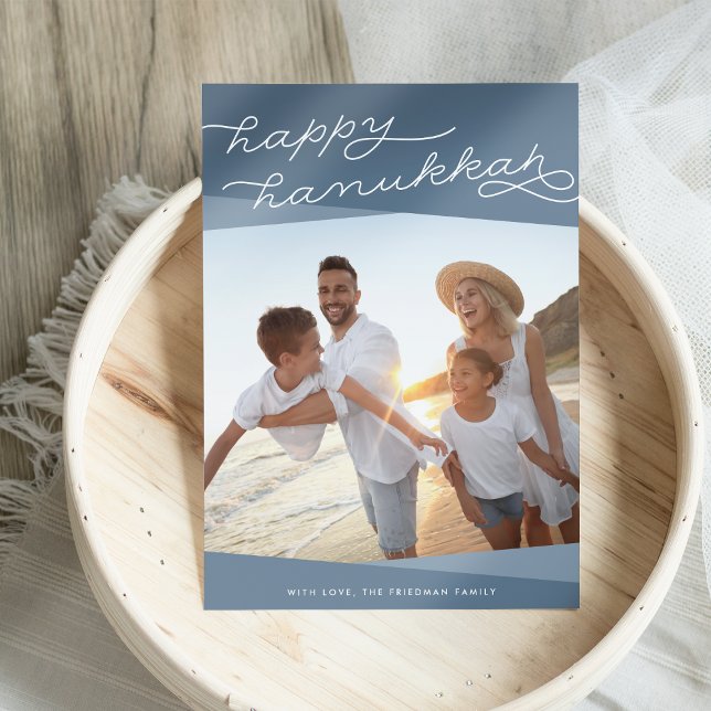 Cartão De Festividades Script Geo Azul Slate | Foto de Hanukkah (Criador carregado)