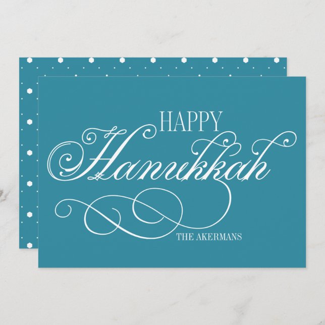 Cartão De Festividades Script Happy Hanukkah Holiday Card (Frente/Verso)