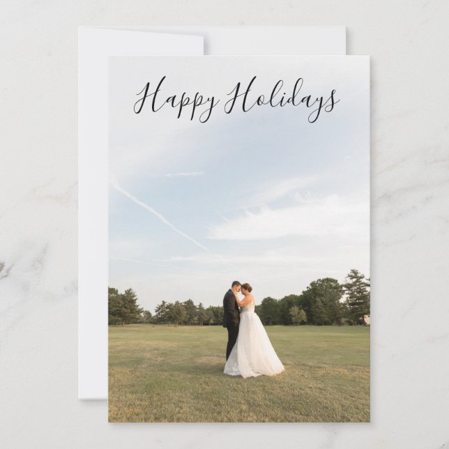 Cartão De Festividades Script Happy Holidays Photo Card (Frente)