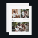 Cartão De Festividades Script Joyful Moderno Centrado em Três Fotos<br><div class="desc">Este roteiro alegre e moderno centrado no cartão de feriado de três fotos é perfeito para o seu chique minimalista, preto e branco. A caligrafia manuscrita branca é delicada e rústica enquanto permanece elegante e elegante. A design reflete um simples dia de inverno todo-branco e evoca memórias de uma vida...</div>
