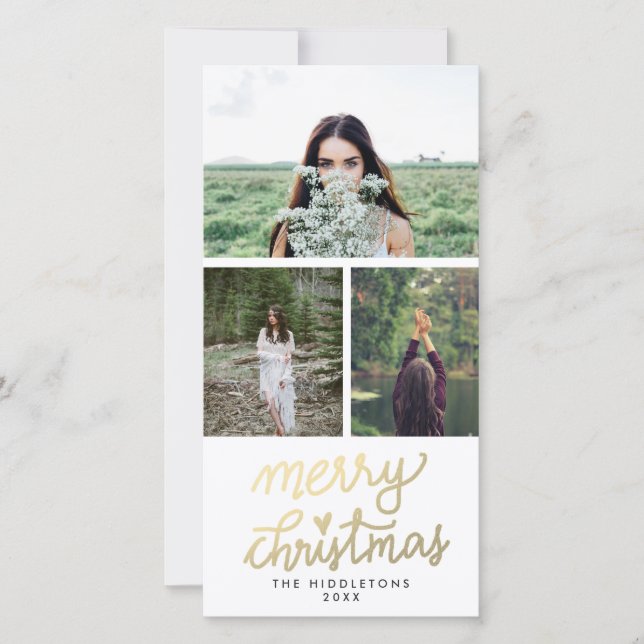 Cartão De Festividades Script manuscrito de Natal Dourado moderno (Frente)