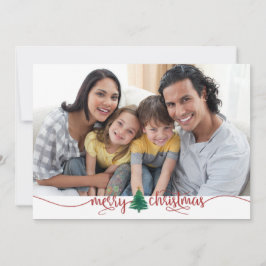 Cartão De Festividades Script Merry Christmas Tree Red Green 2 Photo
