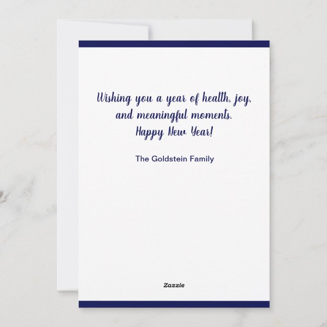 Cartão De Festividades Script Moderno Shana Tova 3 Foto Ano Novo Judaico  (Verso)