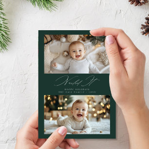 Cartão De Festividades Script pregou Kids 2 Photo Christmas Green