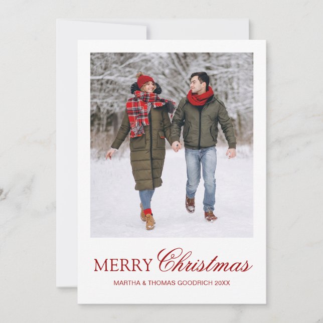 Cartão De Festividades Script Simples e Elegante Quadro Branco Foto Natal (Frente)