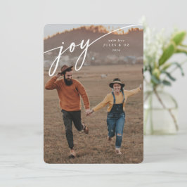 Cartão De Festividades Script Tipográfico Branco Elegante 'Joy'