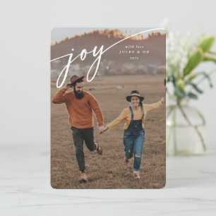 Cartão De Festividades Script Tipográfico Branco Elegante 'Joy'