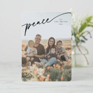 Cartão De Festividades Script tipográfico negro Elegante 'Peace'