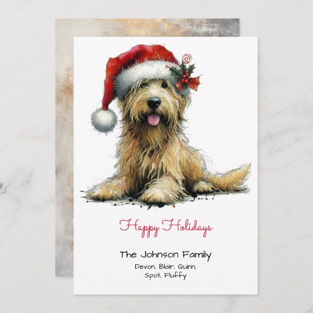 Cartão De Festividades Scruffy Puppy em um Papai Noel Feliz (Frente/Verso)