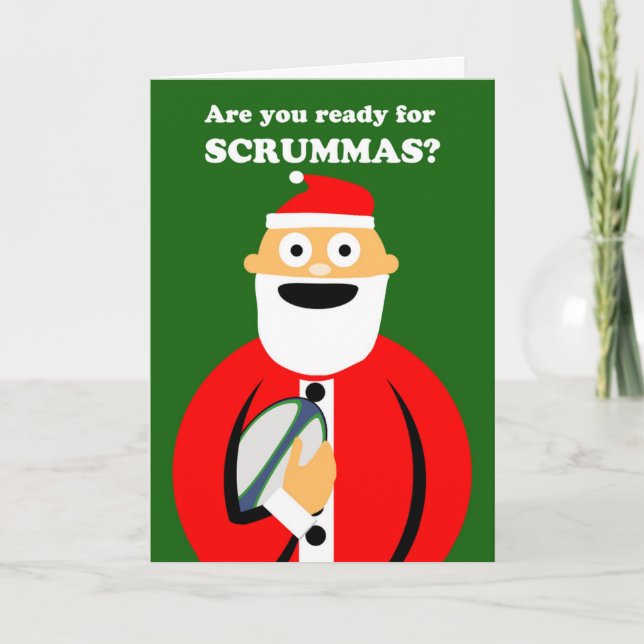 Cartão De Festividades Scrummas, Christmas Rugby Sports Theme, Santa (Frente)