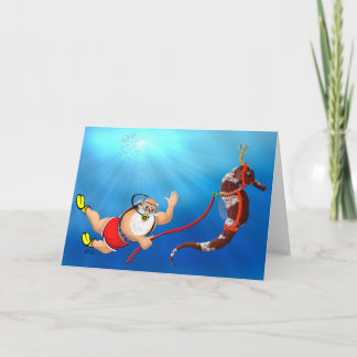 Cartão De Festividades Scuba Diving Santa & Seahorse Christmas Card