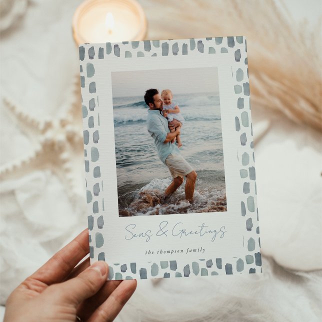 Cartão De Festividades Seaglass Watercolor | Foto mínima costeira moderna (Criador carregado)