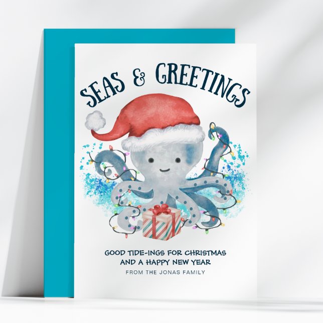 Cartão De Festividades Seas & Greetings Octopus Santa Christmas (Criador carregado)