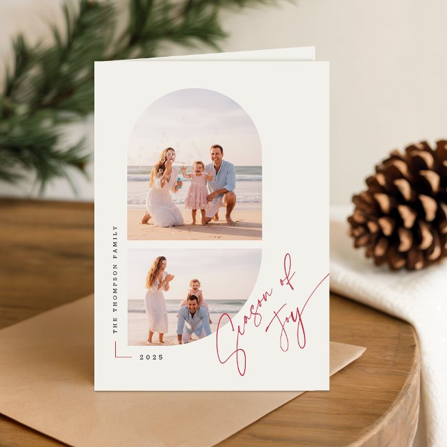 Cartão De Festividades Season of Joy Elegant Script  Family Photo Folded (Criador carregado)