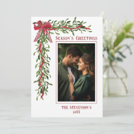 Cartão De Festividades Season’s Greetings Mistletoe Red Photo Christmas