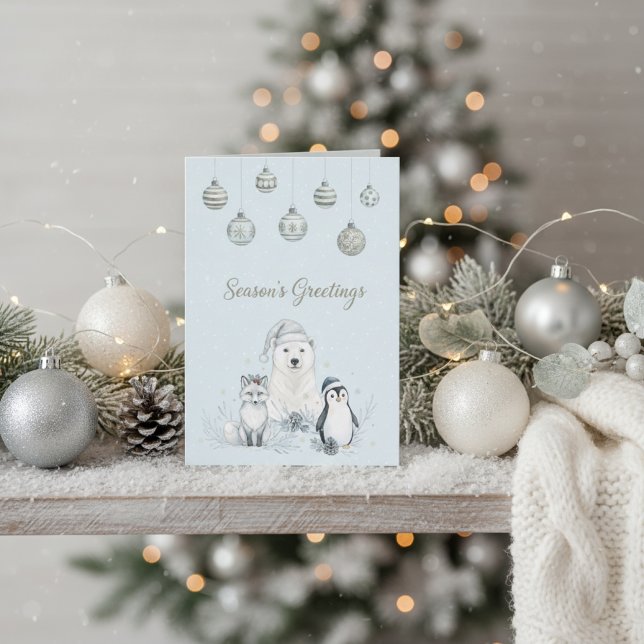 Cartão De Festividades Season’s Greetings Winter Arctic Animals (Season’s Greetings Winter Arctic Animals Holiday Card)