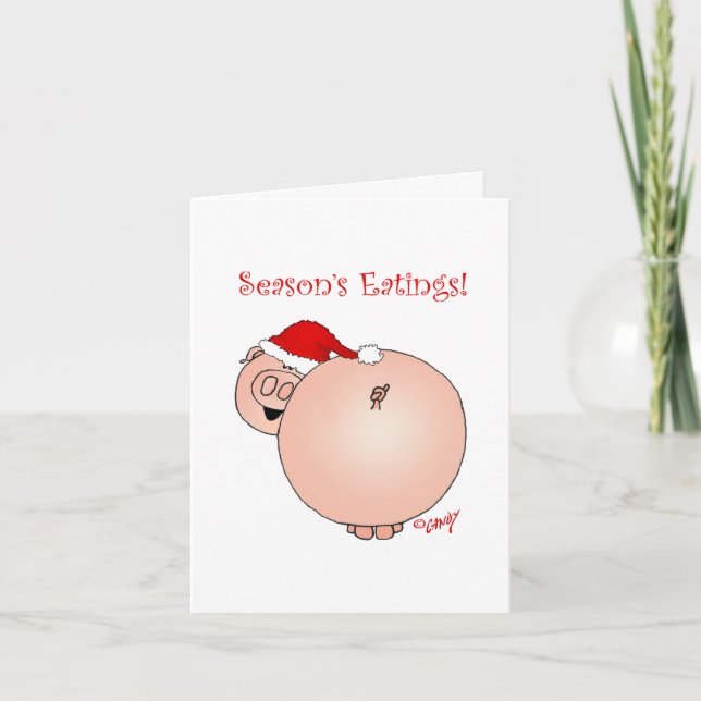 Cartão De Festividades Season's Eatings Pig! Christmas card. (Frente)