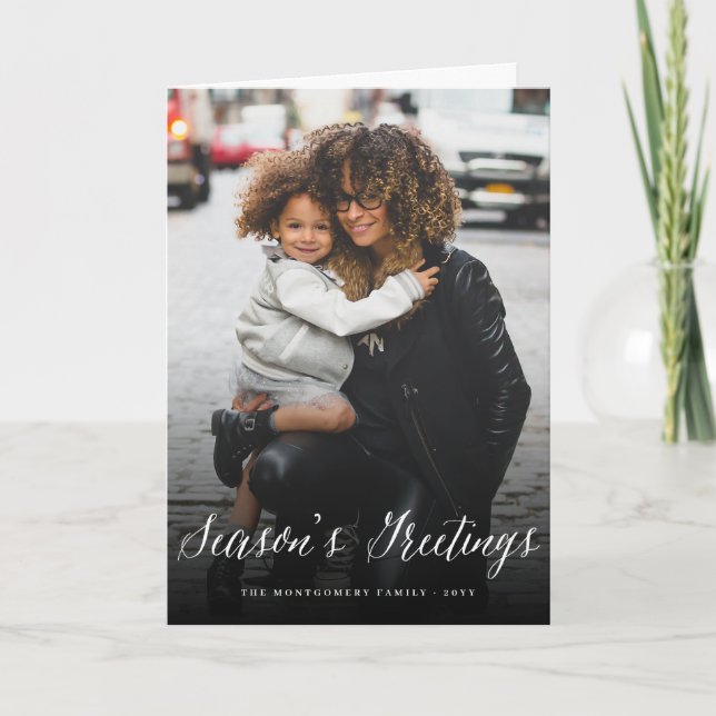 Cartão De Festividades Season's Greeting Simple White Script Modern Photo (Frente)