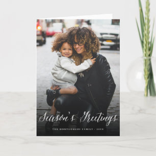 Cartão De Festividades Season's Greeting Simple White Script Modern Photo