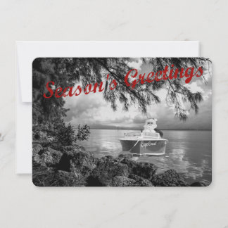 Cartão De Festividades Season's Greetings Boating Santa Flat Holiday Card