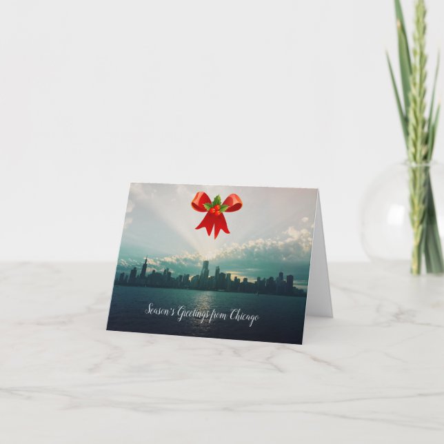 Cartão De Festividades Season's Greetings Chicago Holiday Card Skyline (Frente)