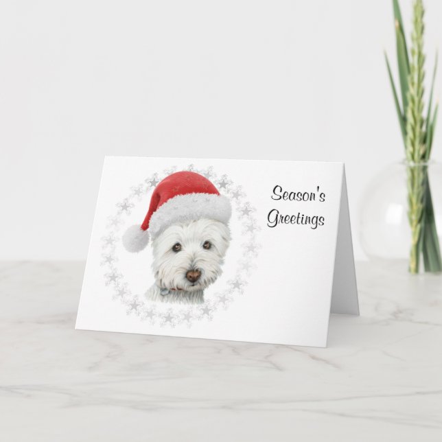Cartão De Festividades Season's Greetings Christmas Westie Dog Art Card (Frente)