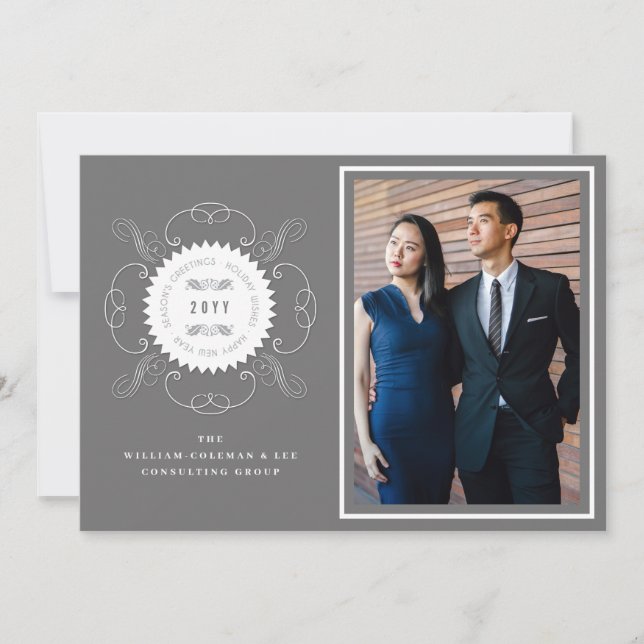 Cartão De Festividades Season's Greetings Classic Seal Photo Business (Frente)