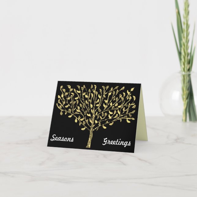 Cartão De Festividades Seasons Greetings Gold Leaf Tree Cards (Frente)
