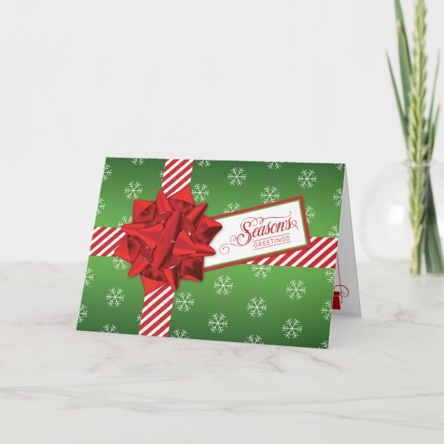 Cartão De Festividades Season's Greetings Holiday Card | Faux Gift Box (Frente)