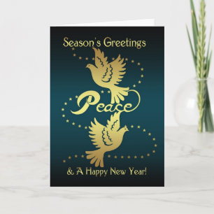 Cartão De Festividades Season's Greetings Holiday Card - Gold Effect Peac