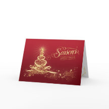 Season's Greetings Holiday Card | Red, Faux Gold