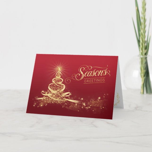 Cartão De Festividades Season's Greetings Holiday Card | Red, Faux Gold (Frente)