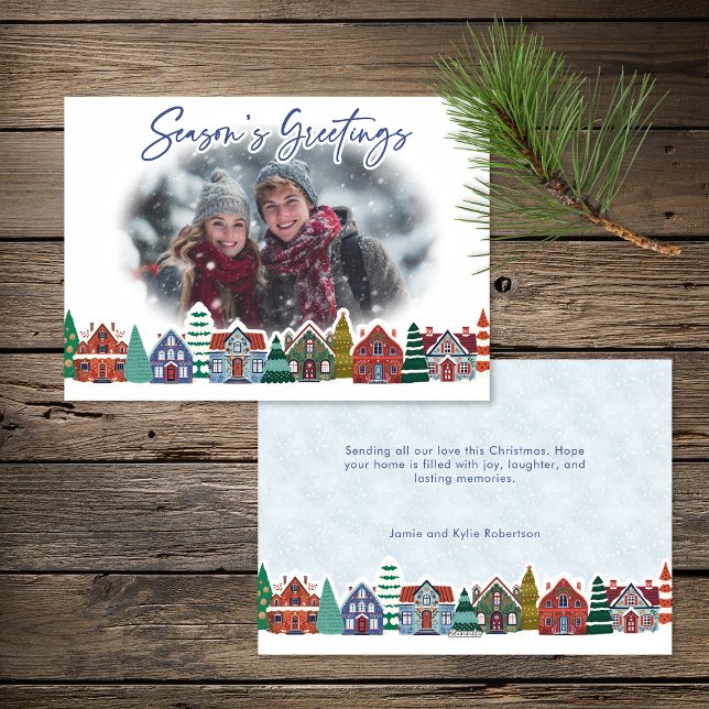 Cartão De Festividades Season's Greetings Photo Boho Christmas Village (Season's Greetings Photo Boho Christmas Village Holiday Card)