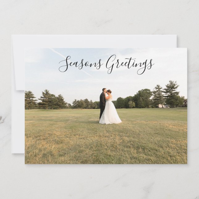 Cartão De Festividades Seasons Greetings Script Photo Card (Frente)