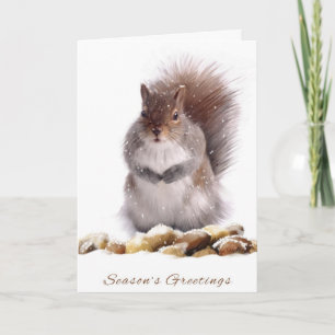 Cartão De Festividades Season's Greetings Squirrel With Winter Nut Store