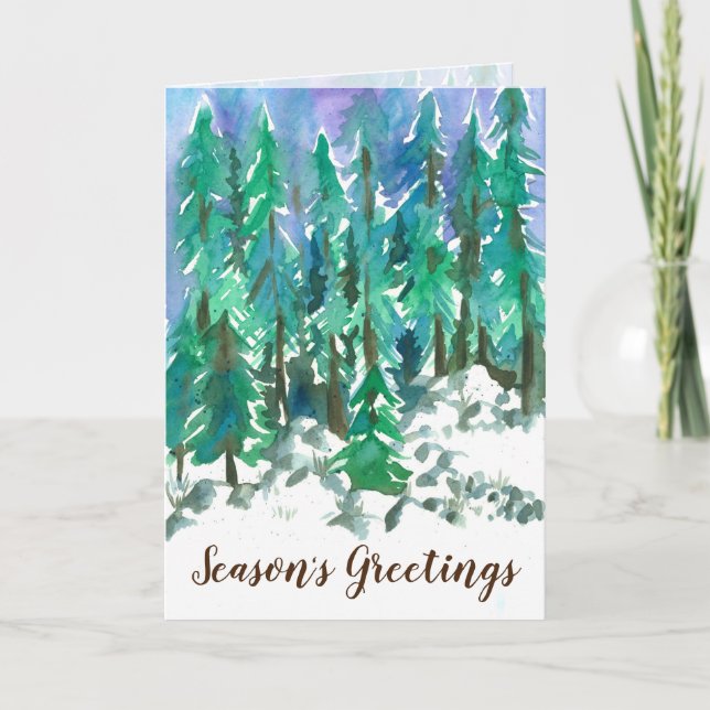 Cartão De Festividades Season's Greetings Winter Forest Snow Scene (Frente)