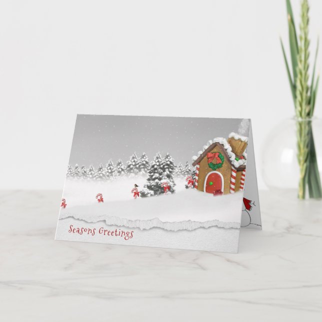Cartão De Festividades Seasons Saudações, Gingerpão, casa na neve (Frente)