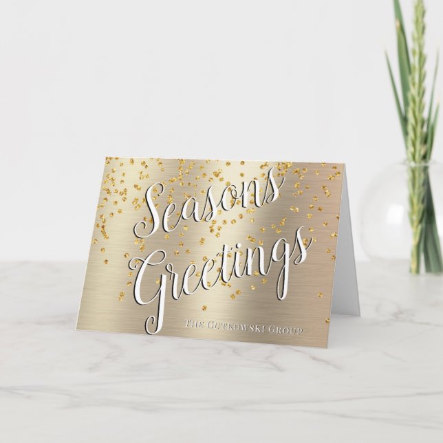 Cartão De Festividades Seasons Saudações Glitter Elegante Dourado (Frente)