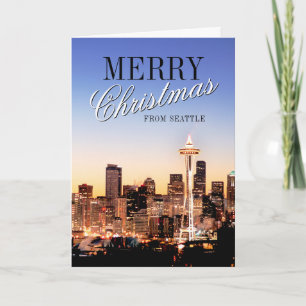 Cartão De Festividades Seattle Skyline at Christmas