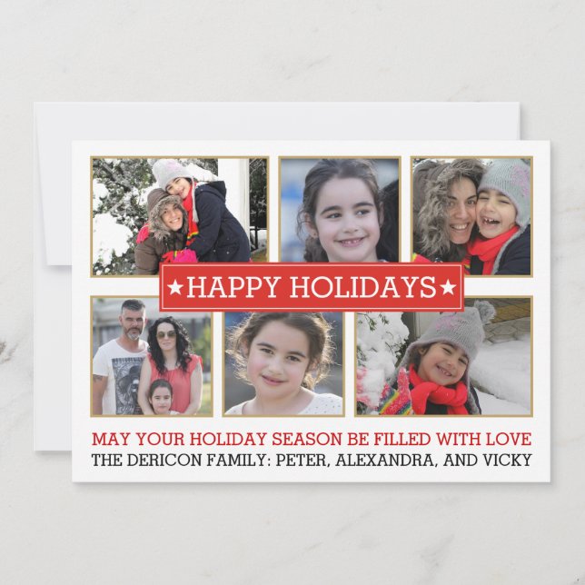 Cartão De Festividades Seis vermelhos das fotos e feriado moderno do (Frente)