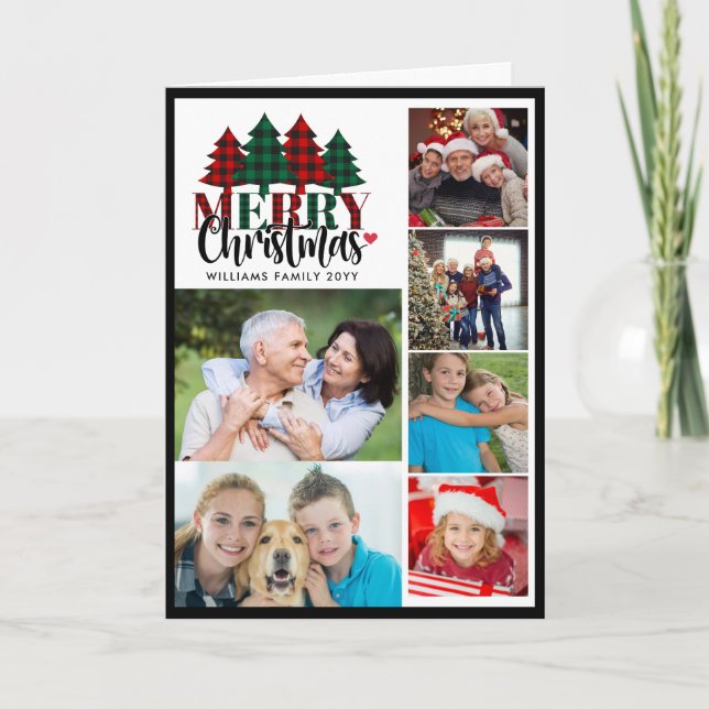 Cartão De Festividades Seis Xadrezes Fotográficas Nome da Família Feliz N (Frente)