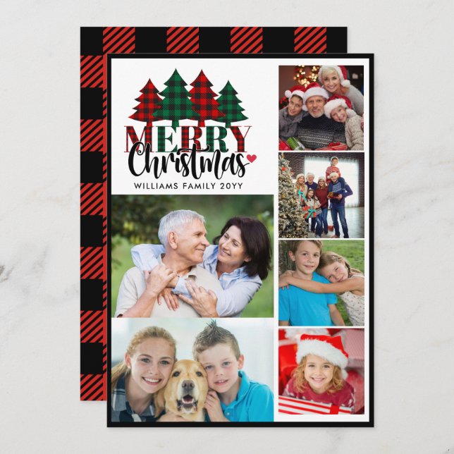 Cartão De Festividades Seis Xadrezes Fotográficas Nome da Família Feliz N (Frente/Verso)