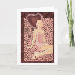 Cartão De Festividades Seja a minha Namorados arte deco mulher vestido ve