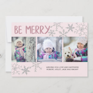 Cartão De Festividades Seja cor-de-rosa com flocos de neve Felizes 3