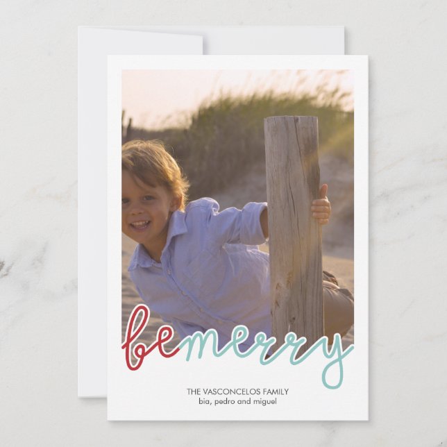 Cartão De Festividades Seja Feliz Feriado de Natal Deseja Azul Vermelho (Frente)