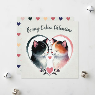 Cartão De Festividades Seja Meu Calico do Dia dos Namorados Aquarela Gato