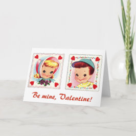 Cartão De Festividades Seja o meu Namorados Retro Bonito e Menina