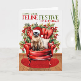 Cartão De Festividades Selo Burmanês Ponto de Natal Gato Festivo