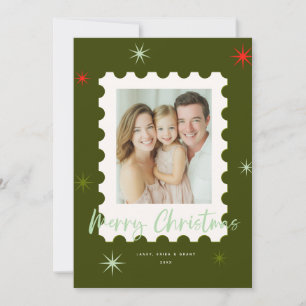 Cartão De Festividades Selo de Natal Verde design clássico